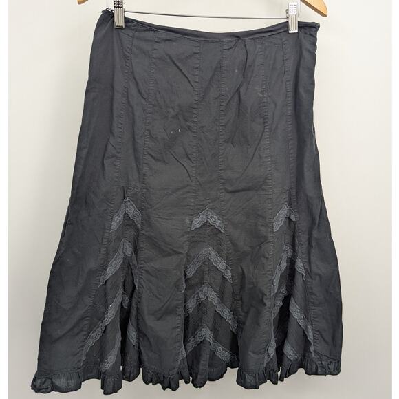 Vintage Angie Black Peasant Skirt Lace Trim Ruffle Hem Size M Goth Whimsygoth - Picture 2 of 4